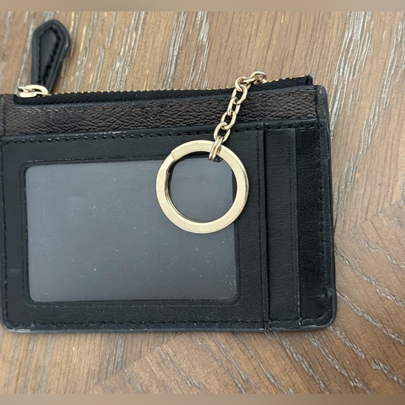 Coach Brown Signature Zip Card Case with Gold Key Ring - Picture 2 of 3